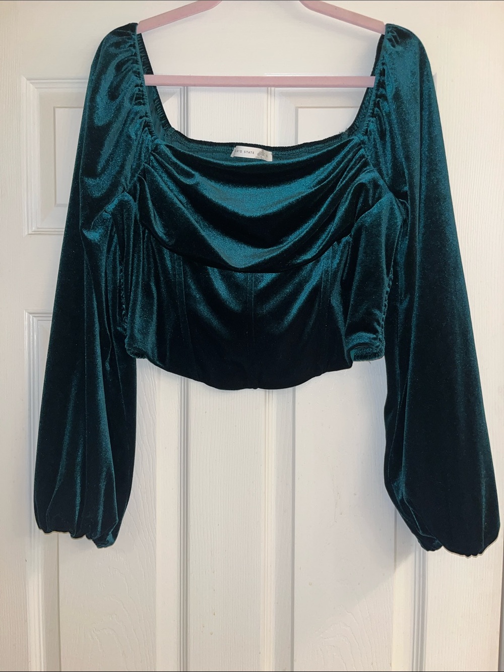 Altar'd State Emerald Green Velvet Square-Neck Crop Top